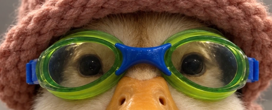 Close-up of the green goggles